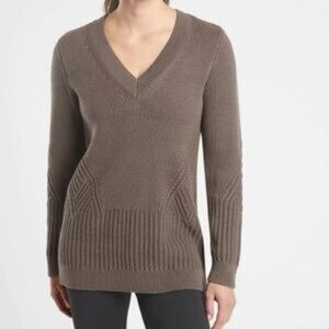 Athleta Sweater Oversized Repreve Teton Woven Knit Brown size XX Small